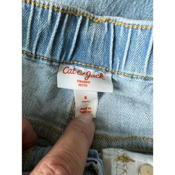 Girls Lite Blue Denim Straight Leg Elastic Waist Jeans Pants | Cat & Jack | 8 - Picture 7 of 7